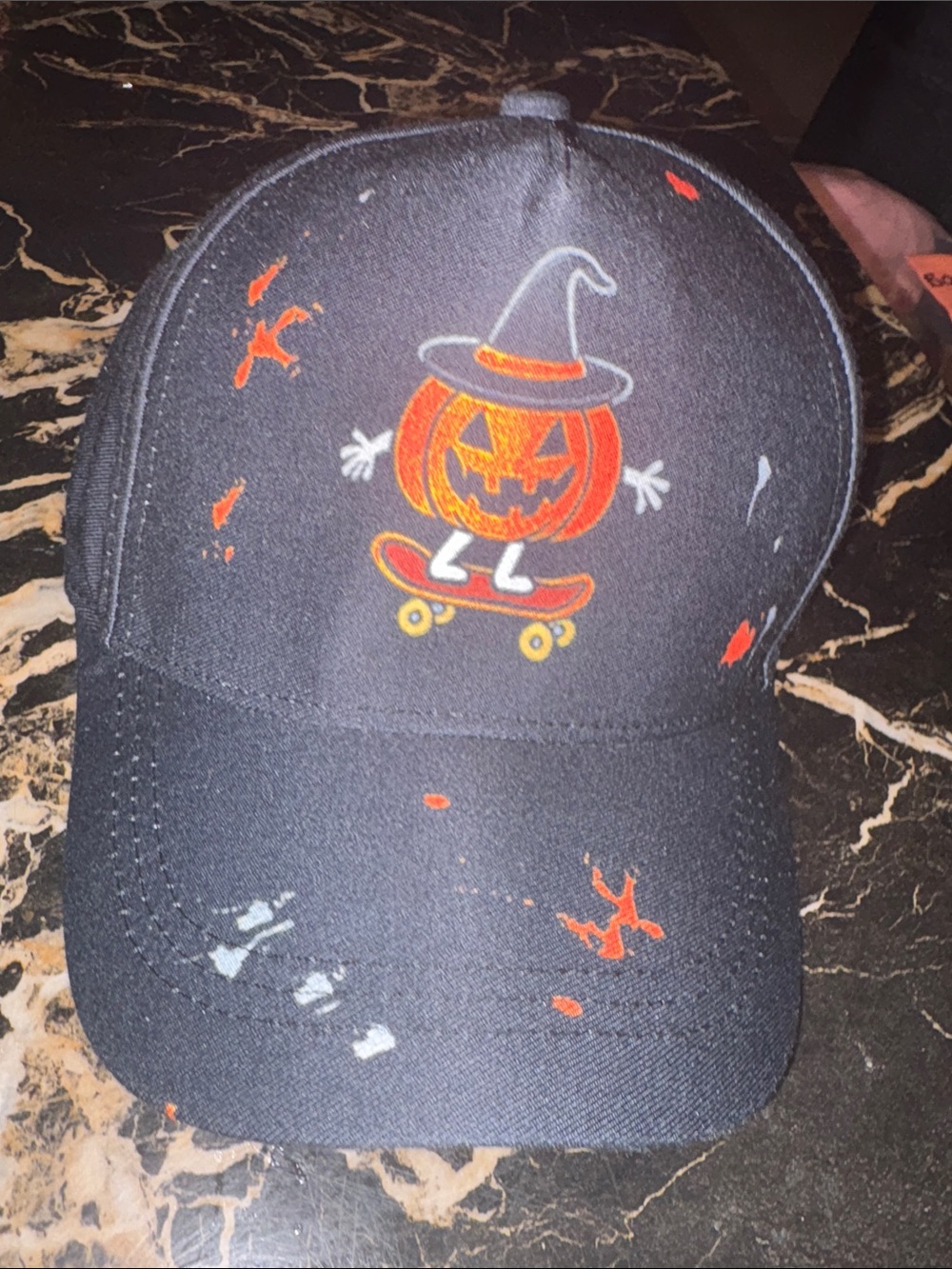 Black Halloween Pumpkin Skateboard Baseball Cap